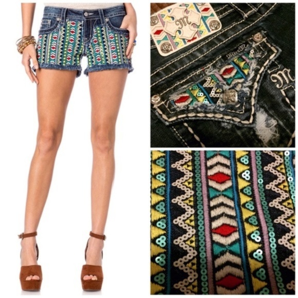 Miss Me Pants - Miss Me Aztec Daze Colorful Embroidered Shorts